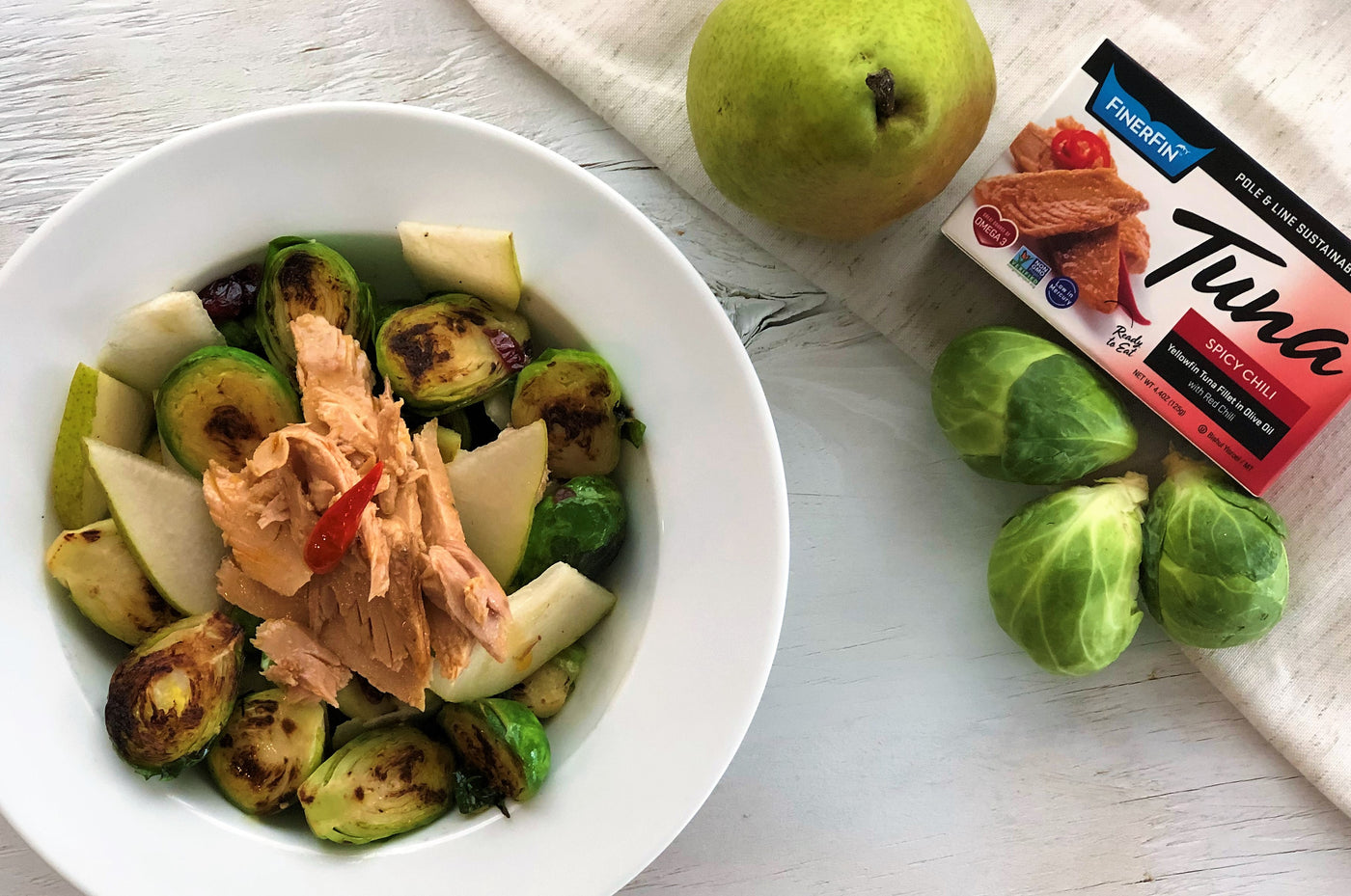 Spicy Chili Tuna over Warm Brussel Sprouts Salad