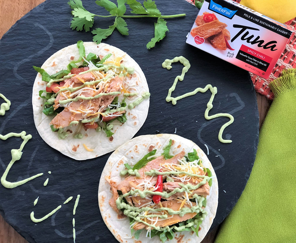 Tuna Tacos with Cilantro Avocado Dressing